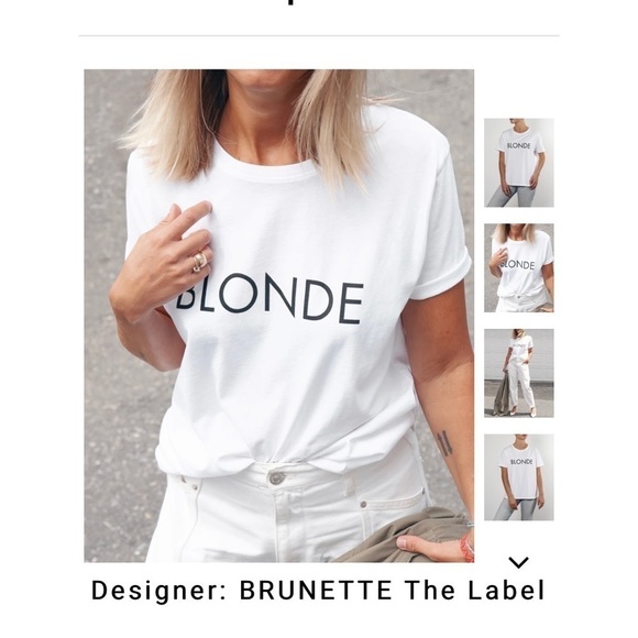 Brunette The Label Tops - Brunette The Label “Blonde” Classic Crewneck Tee-Shirt, White & Black Size XS-S